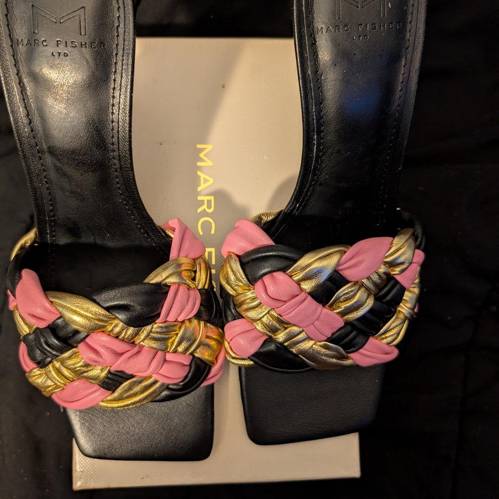 Marc Fisher Women's Pink and Gold Braided Sandals